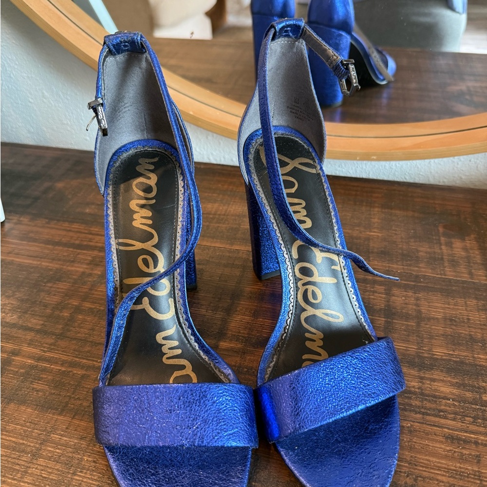 Sam Edelman Royal Blue Ankle-Strap Block Heels